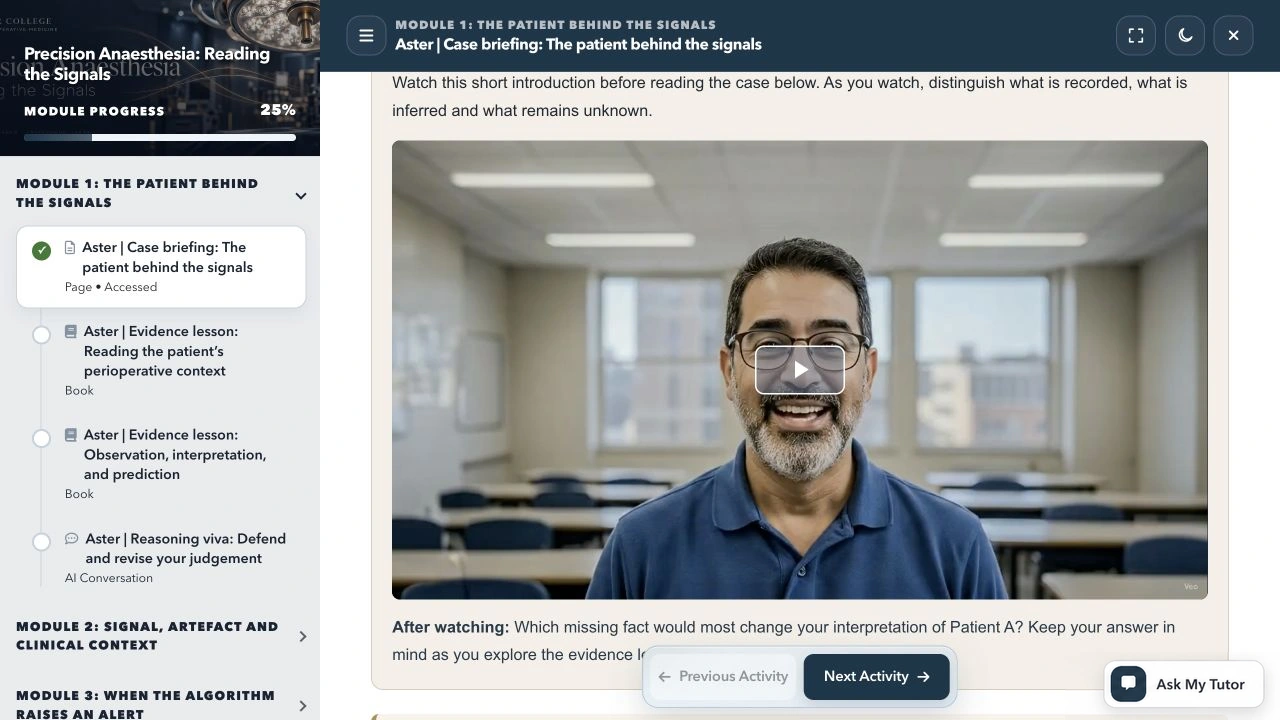A fictional demonstration lesson. A migration check should confirm that learners can still open course content, play media and move between activities, alongside verifying the underlying records.
